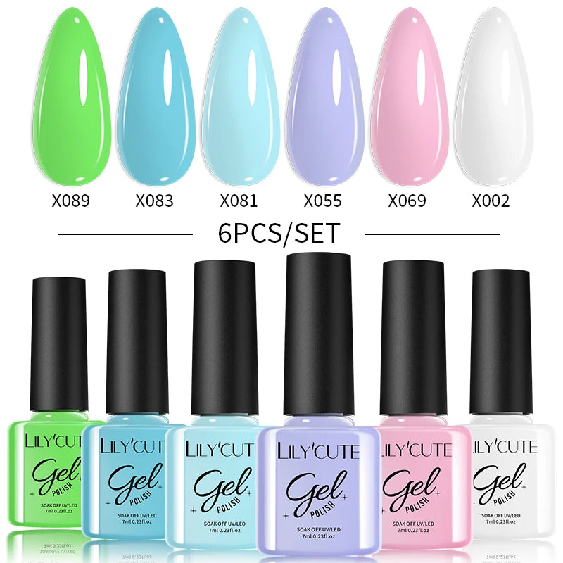 LILYCUTE 6PCS Gel-Nagellack-Set Sommer Neon Nagellack-Gel-Kits für DIY Nagel Semi-Permanenter UV-Lampe Gellack Nagellack-Set