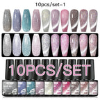 10/12PCS/SET Katze Magnetisches Gel Nagellack Set 9D Reflektierendes Glitzer Gel Halbpermanentes UV Gel Soak Off Funkelndes Nagelkunst Kits