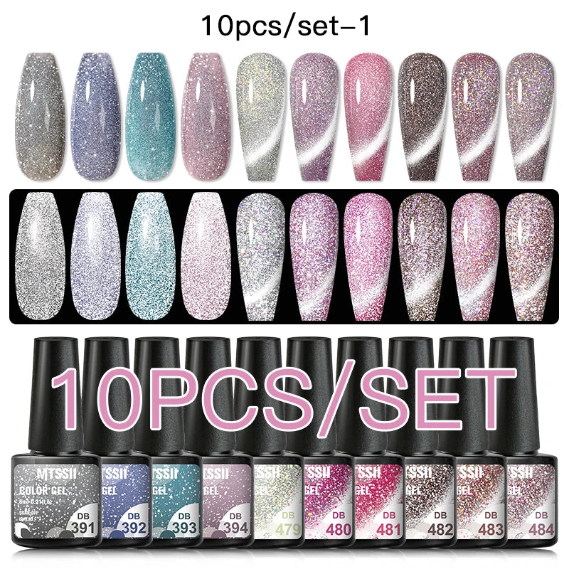 10/12PCS/SET Katze Magnetisches Gel Nagellack Set 9D Reflektierendes Glitzer Gel Halbpermanentes UV Gel Soak Off Funkelndes Nagelkunst Kits