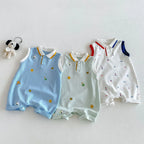 2026 Neue Sommer-Babykleidung 0-2 Jahre Cartoon-Print Ärmelloser Polo-Strampler Atmungsaktives Mesh-Gewebe mit Knopfleiste und Druckknopfverschluss