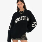 Trendiger lockerer Buchstaben-Jacquard-Strickpullover Damen 2025 Herbst Neu Highstreet Grau Schwarz Weicher Pullover Hottie Vielseitige Teile