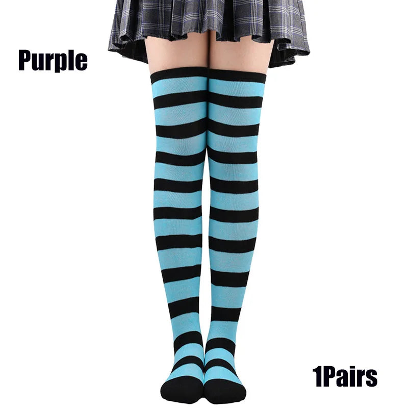 Farbige gestreifte Strümpfe Japanische Overknee-Socken Mode Frauen Warmhalten Socken Sexy Schlanke Lange Socken Strumpfwaren JK Cosplay Lolita Y2k