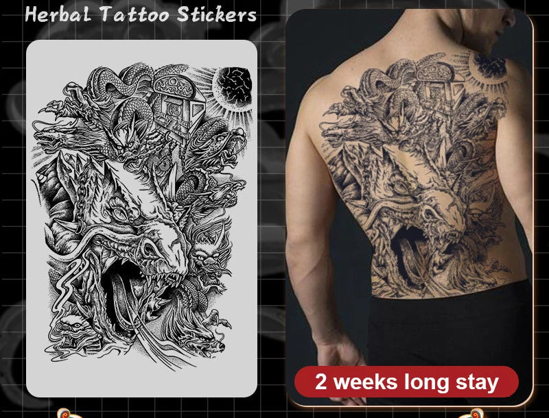Magic Juice Tinte Wasserdichte Tattoo Aufkleber Große Größe Kräutersaft Temporäre Tattoos Männer Body Art Drache Tiger