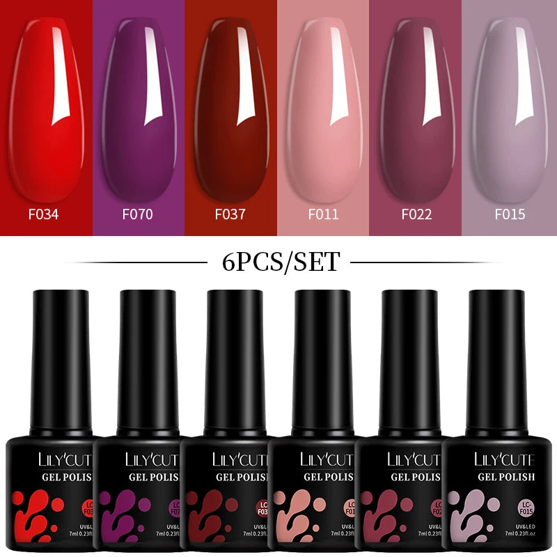 LILYCUTE 7ML 6PCS Neon Gel Nagellack Set fluoreszierend Farbwechsel Semi Permanent Soak Off Maniküre-Kit Nail Art Gel