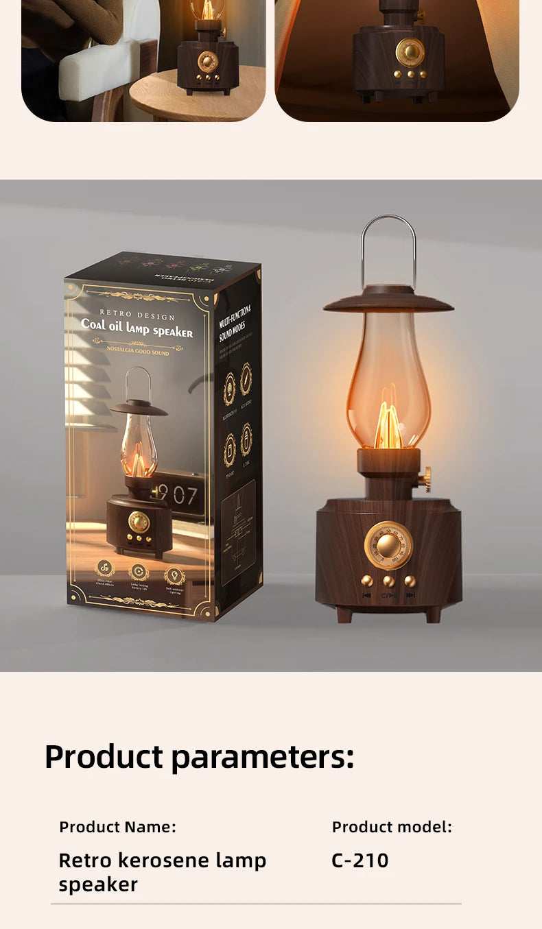 Retro Lampen-Stil Kabelloser Bluetooth-Lautsprecher mit Tragbarem FM-Radio und USB-Anschluss Bluetooth 5.3 Geeignet für Camping, Heimdekoration
