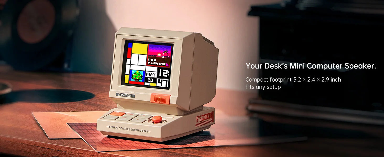 Divoom MiniToo Retro Bluetooth-Lautsprecher Tragbarer Pixel-Display-Musikbox Retro-Computer-Stil Lautsprecher Geschenk