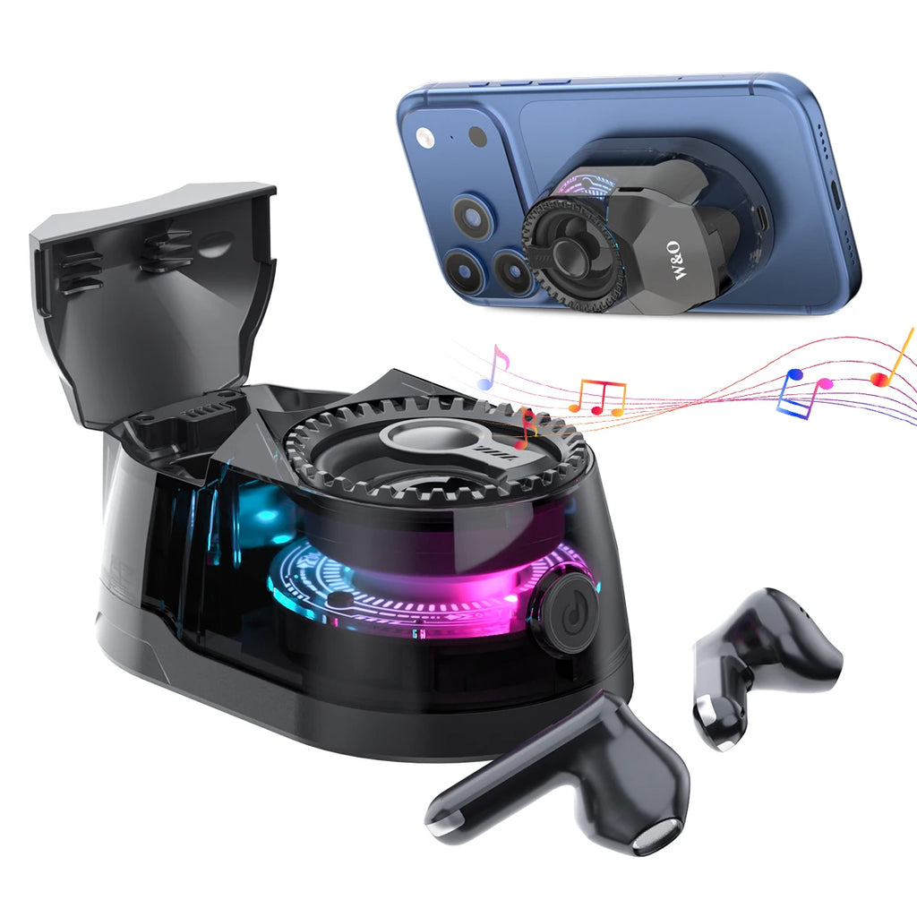 Magnetic 3-in-1 Bluetooth Speaker with Earbuds, Phone Stand,RGB Light, Portable Wireless Headset for iPhone/Android