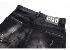 Street Fashion Herren Eng Schwarz Grau Jeans Retro Elastische Schlankmachende Split-Style Jeans Herren Retro Designer Brand Jeans Hombre