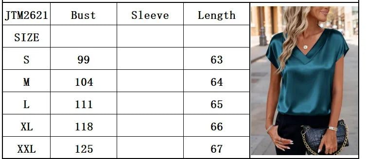 Neue Sommer Damen Mode Blusen Lässig Einfarbig Elegant Damen V-Ausschnitt Kurzarm Hemden Trendy Einfaches Lockeres Damen Satin-Oberteil