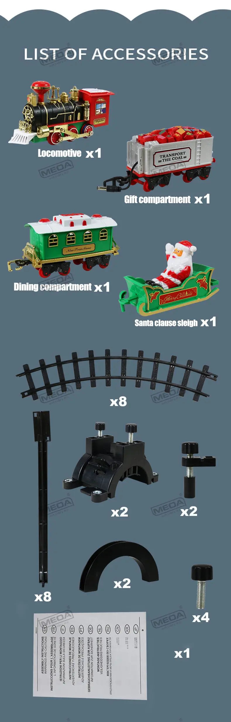 Batteriebetriebener Eisenbahnzug mit Sound & Licht, Eisenbahnwaggon, Spielzeug, Weihnachtszug, Baumschmuck, Schienenspielzeug, elektrische Spielzeuge für Kinder