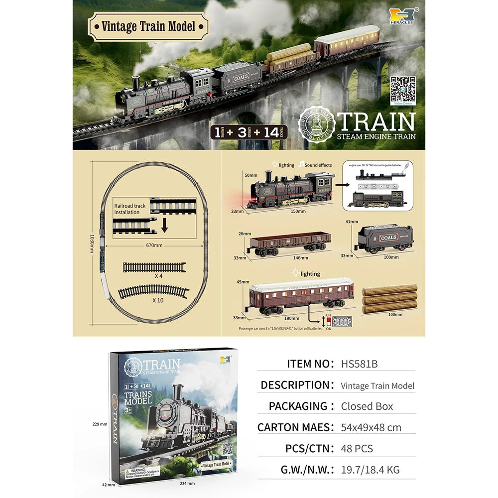 Kinder Retro Elektro-Dampfzug Schienenspielzeug Klassische Eisenbahn Güterzug Hochgeschwindigkeitsstrecken Zugmodell Jungen Spielzeug Weihnachtsgeschenk