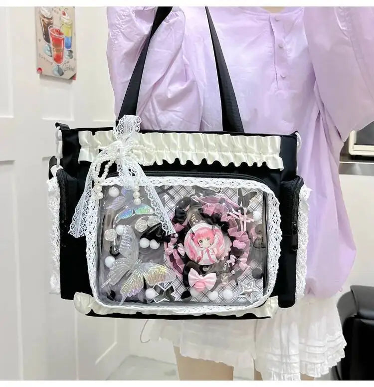 Neue Y2K Süße Japanische Ita Bag Lolita Mädchen Transparente Umhängetasche Große Kapazität Umhängetasche Lässige Tasche DIY Display Handtaschen