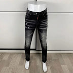 Street Fashion Herren Eng Schwarz Grau Jeans Retro Elastische Schlankmachende Split-Style Jeans Herren Retro Designer Brand Jeans Hombre