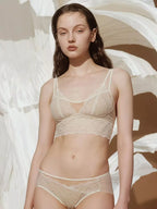 SuyaDream, Damen Spitzen-BH-Set, Futter aus echter Seide, dünne geformte Cups, ohne Bügel, transparente Unterwäsche aus Mesh, gemütliche Dessous 2025