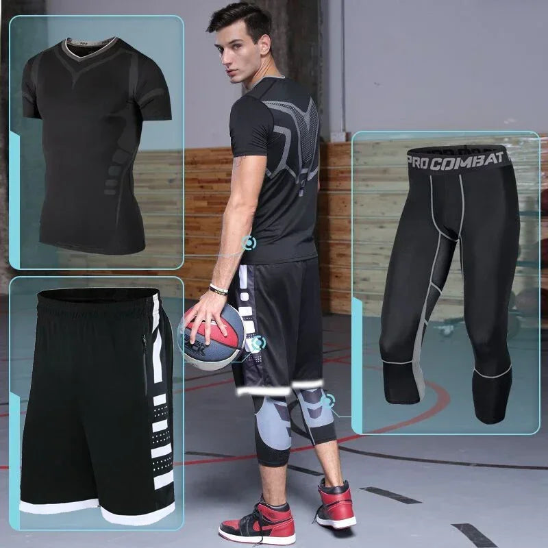 Herren Lauf-Trainingsanzug Fitness Sportbekleidungs-Set Kompressions-Leggings Sportkleidung Gym Enganliegende Jogginghose Rash Guard Lycra