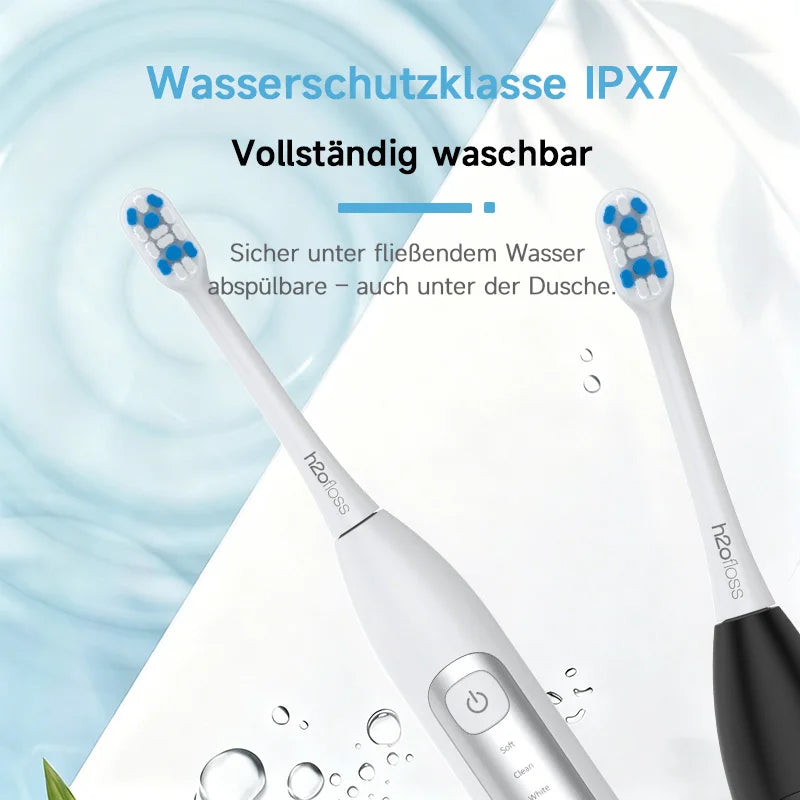 H2ofloss Sonic Elektrische Zahnbürste 38000VPM 5 Modi IPX7 Wasserdicht 60 Tage Akku Smart Timer Wiederaufladbar Aufhellend Mundpflege