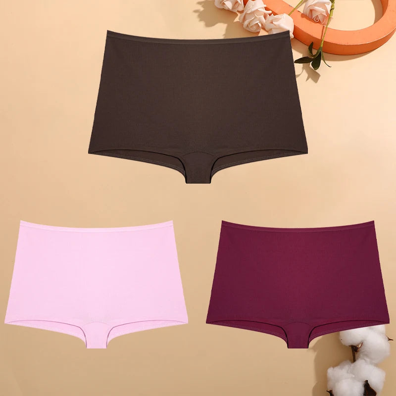FINETOO 3er-Pack Damen Baumwoll-Boyshorts Atmungsaktive Low-Waist Unifarben Unterwäsche Damen Legere Sport Boxershorts Unterhosen
