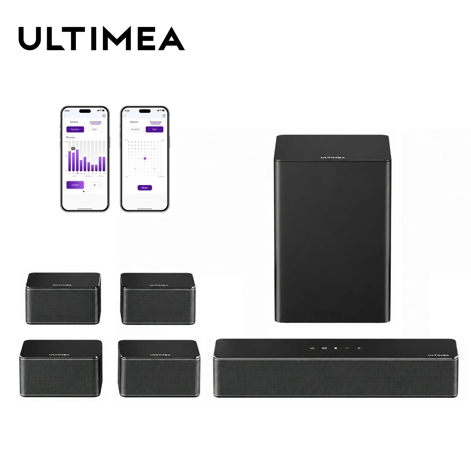 ULTIMEA 7.1 Surround Soundbar, 3D Virtual Surround Sound System mit Subwoofer, 2 Rücklautsprechern, Heimkino TV-Lautsprecher, Schwarz