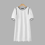 ZANZEA Sommerkleider für Damen, Lochstickerei, O-Ausschnitt, halbe Puffärmel, kontrastfarbene Borte, knielanges Kleid, lässige A-Linien-Roben