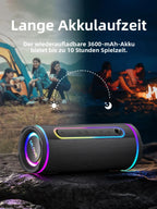 MLOVE E80 Tragbarer Bluetooth-Lautsprecher – Leistungsstarker Dual-Sound, farbenfrohe RGB-Beleuchtung, vollständig wasserdicht (IPX7), TWS-fähig