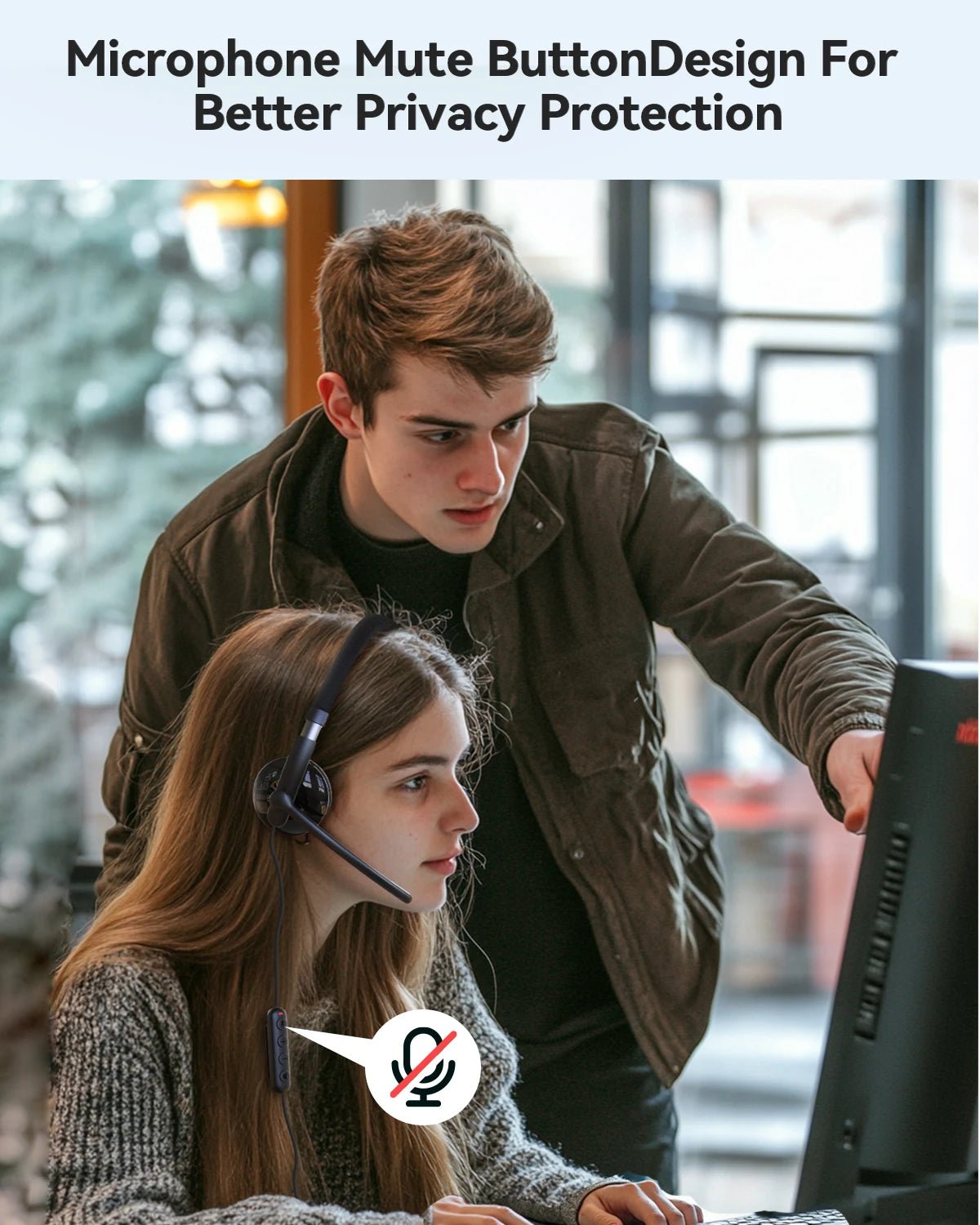 EMEET Kabelgebundenes Headset mit Mikrofon, Callcenter USB-Kopfhörer, ENC-Geräuschunterdrückung, Office-Kabel-Kopfhörer für Telefon/PC-Computer