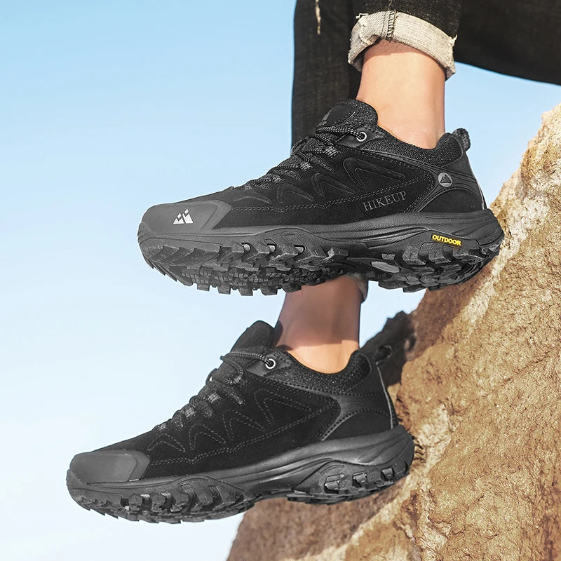 HIKEUP Leder Herrenschuhe für Herren Freizeitschuhe Mode Wasserdicht Winter Luxus Designer Marke Arbeitsstiefel Herren Rutschfeste Sneaker