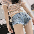 Damen Sommer Low Waist Denim Shorts Stretch Kurze Jeans Hot Pants Sexy Dreieckiges Design Po-Former Casual Streetwear DURIKIES