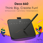XPPen Deco 640 Grafik-Stifttablett 16384 Druckstufen 60° Neigungsunterstützung 8 Schnelltasten für PC Android Spiel osu