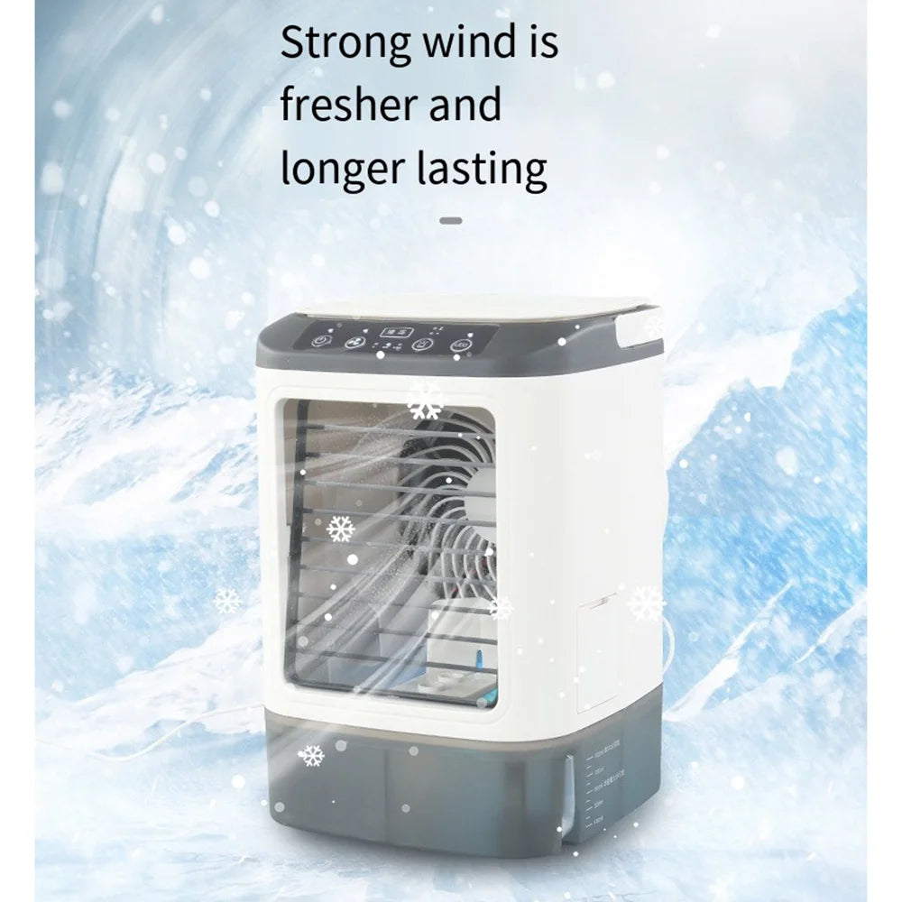 USB Tragbarer Klimaanlagen-Ventilator Dual-Nebelbefeuchter Eisbox 3-Gang Desktop-Kühlventilator mit LED-Nachtlicht