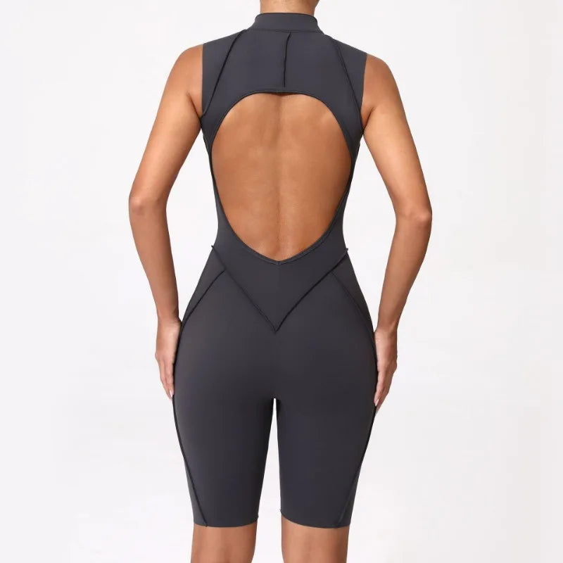 Damen-Trainingsanzug Fitness-Workout Sportkleidung Outfit Reißverschluss-Jumpsuit Yoga Fitness Overall Set Offene Rücken Bodysuits Anzug für Damen