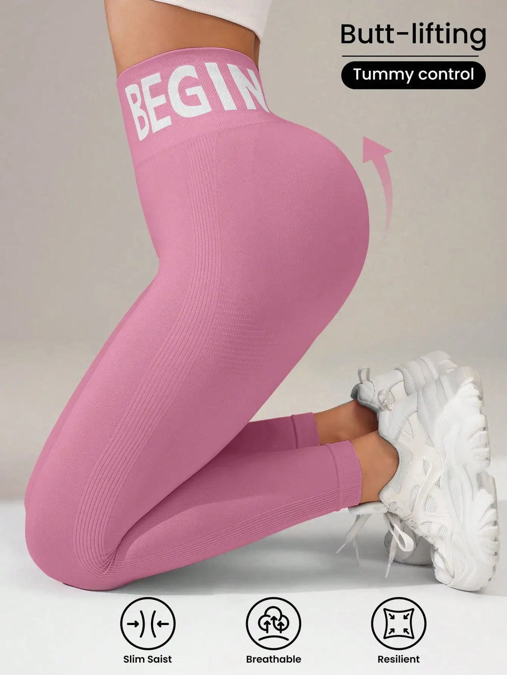 Europäische und amerikanische nahtlose Yoga-Leggings mit Bund-Schriftzug, Po-Lifting, schnelltrocknende, atmungsaktive Damen-Tights für den Sport