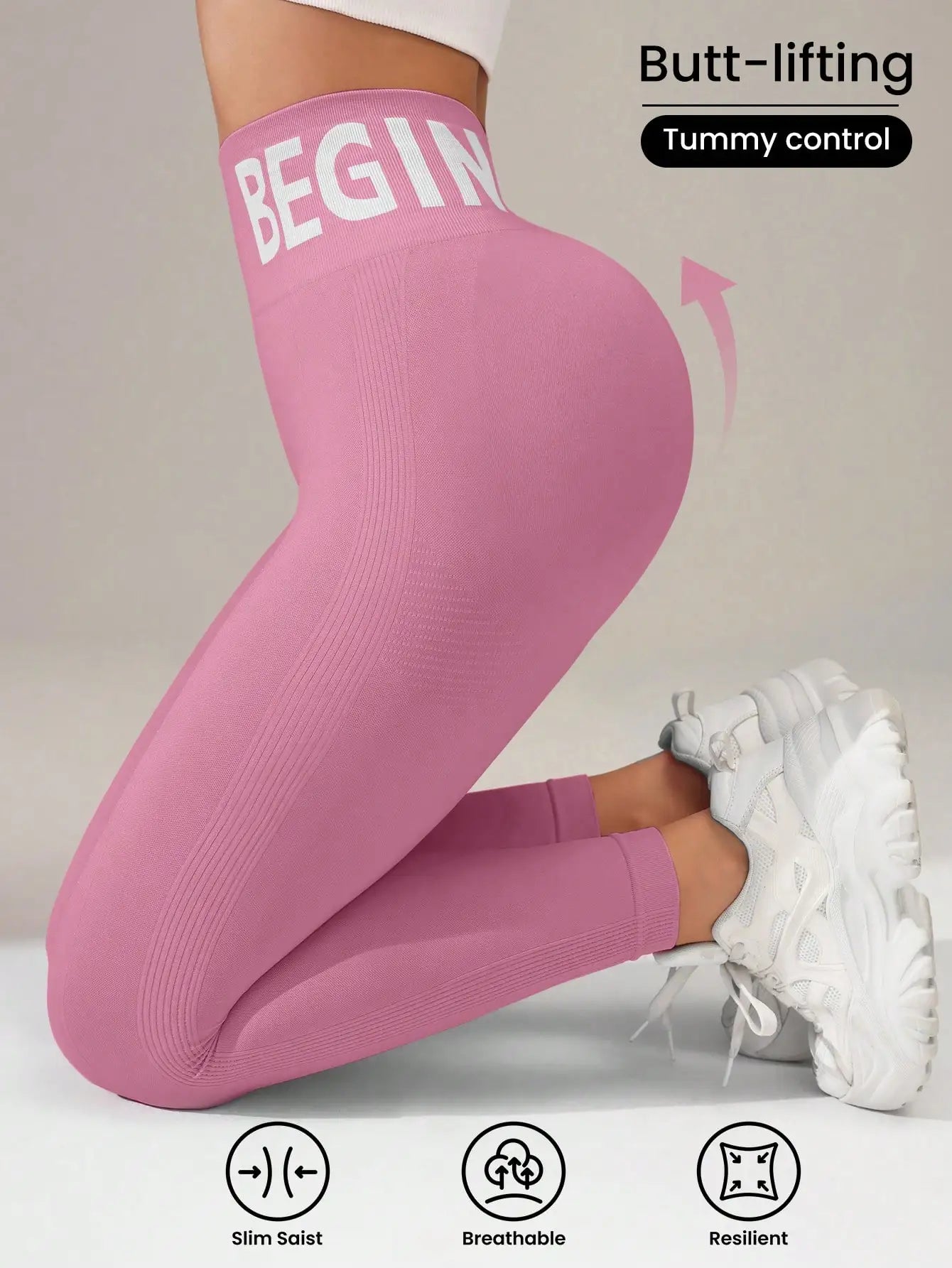 Europäische und amerikanische nahtlose Yoga-Leggings mit Bund-Schriftzug, Po-Lifting, schnelltrocknende, atmungsaktive Damen-Tights für den Sport
