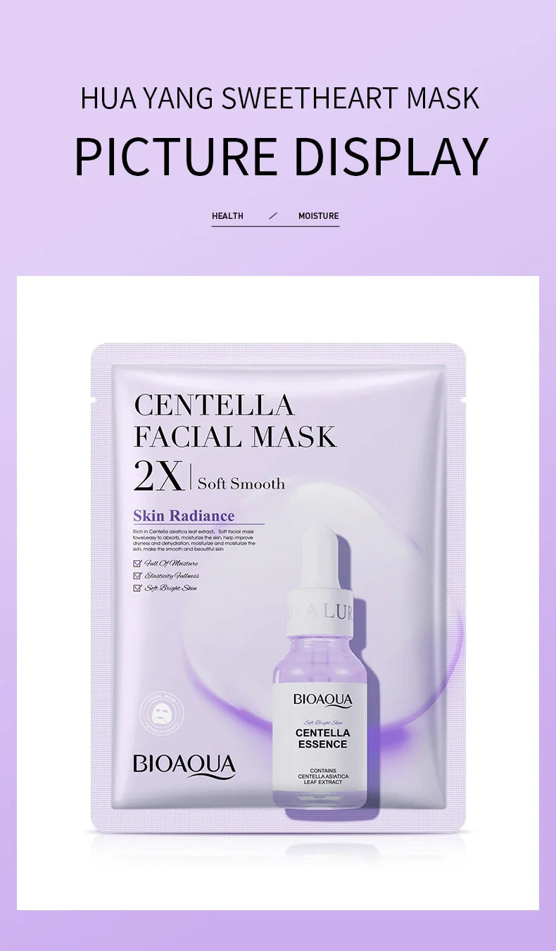 20 Stück BIOAQUA Centella Collagen Gesichtsmaske VC Feuchtigkeitsspendende Erfrischende Tuchmasken Hyaluronsäure Gesichtsmaske Hautpflegeprodukte