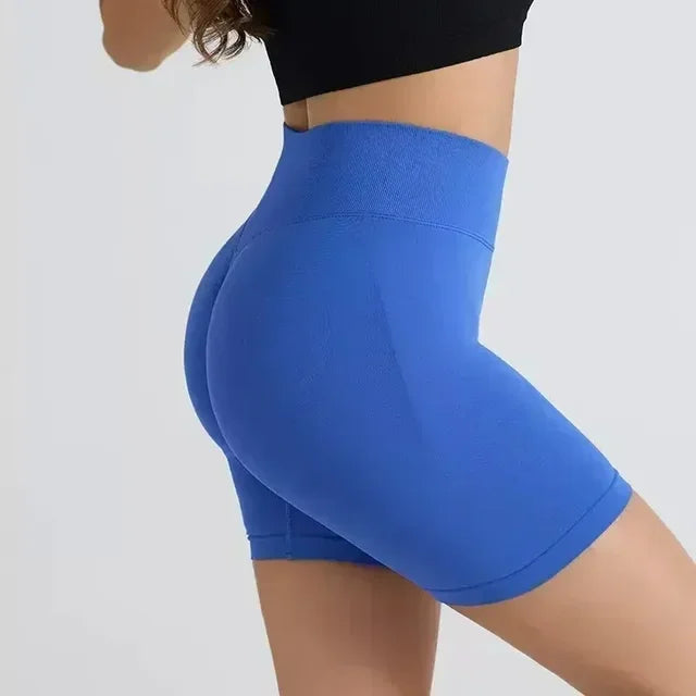 TEVEO Damen Yoga Shorts Dehnbar Atmungsaktiv Peach Butt Lift Fitness Laufshorts High Waist Stretch Schweißableitend
