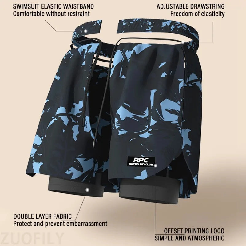 Badeboxer Herren Badehose Set Neu Strandbadehose Für Erwachsene Schnell Trocknende Surf-Badeshorts mit Futter Schwimmhose