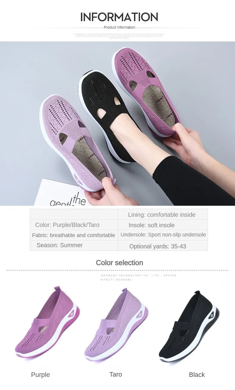 Damen Neue Sommerschuhe Mesh Atmungsaktive Sneaker Leichte Slip-on Plateau Freizeitschuhe Damen Rutschfeste Gehschuhe Gewebte Schuhe
