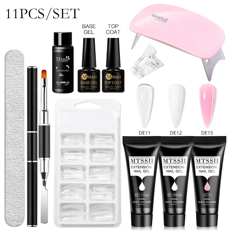 24-teiliges Set 20ml Poly Nail Extension Gel Kit Mini-UV-Lampe Versiegelung mit Basislack Überlack Professionelles Poly-UV-Nagelgel-Kit Starter-Kit