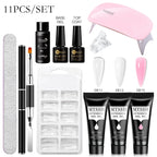 24-teiliges Set 20ml Poly Nail Extension Gel Kit Mini-UV-Lampe Versiegelung mit Basislack Überlack Professionelles Poly-UV-Nagelgel-Kit Starter-Kit