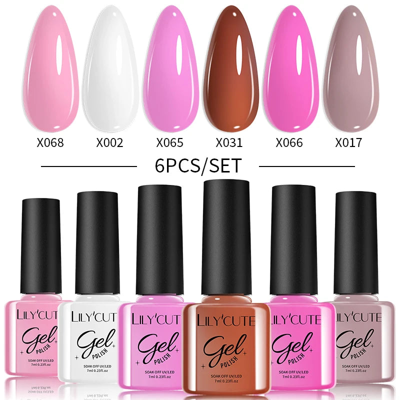 LILYCUTE 6PCS Gel-Nagellack-Set Sommer Neon Nagellack-Gel-Kits für DIY Nagel Semi-Permanenter UV-Lampe Gellack Nagellack-Set