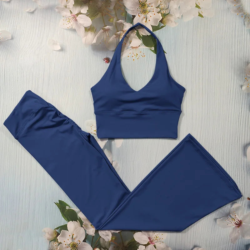 Scrunch-Sportanzug Damen Yoga-Set Gymnastik-Kleidung Sexy Sport-BHs und Schlaghosen-Sets Fitness-Outfits Damen Trainingskleidung