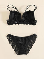 1 Set Elegantes Dessous-Set aus Spitze mit Stickerei und atmungsaktivem Stoff: Push-Up-BH, transparenter Schlüpfer mit tiefem Bund – das ultimative Valentinstagsgeschenk