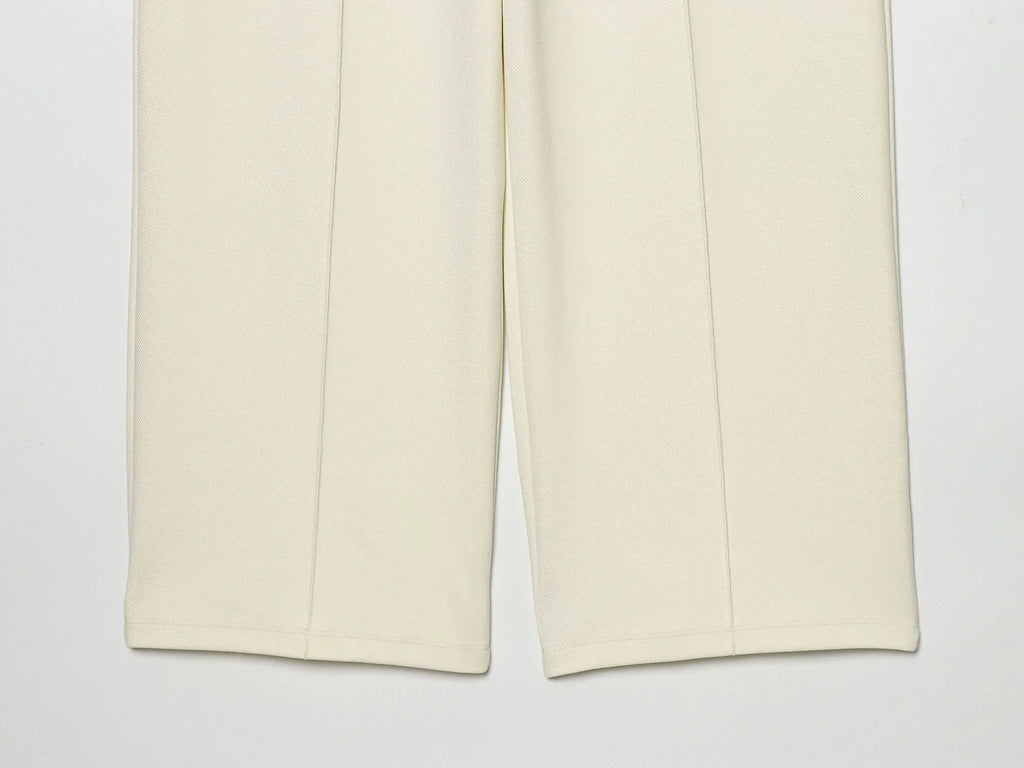 HH Damen Elegantes Beiges Set, Rundhals-T-Shirt, Einfarbiges Puffärmel-Oberteil, Lässige Weite Hosen, High Street Chic Outfit