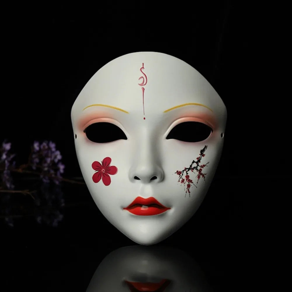 Party Supplies Vollgesichts-Cosplay Geisha Maske Blumen-Verkleidung Hanfu Cosplay Maske Maskerade Gruselige japanische Maske Kinder