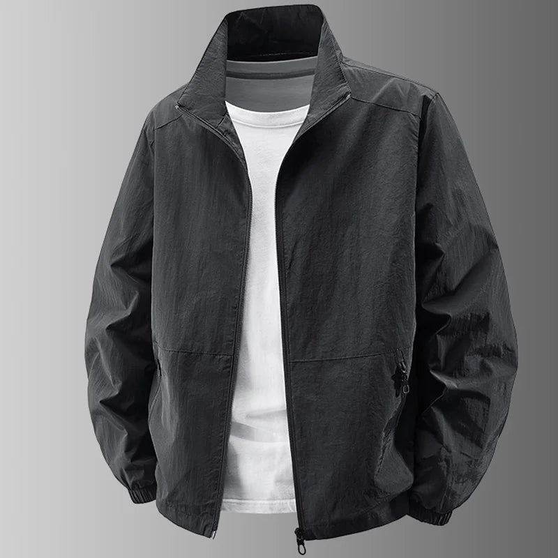 Herren Stehkragenjacke Frühling Atmungsaktiv Leicht Anti-Falten Windjacke Outdoor Sport Freizeit Schnelltrocknende Arbeitsjacken
