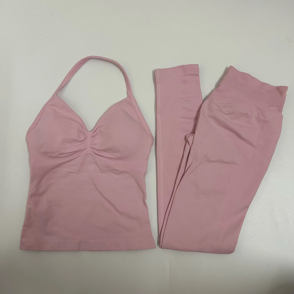 2-teiliges Set Yoga Leggings Set Damen Rückenfreie Tank Tops Hohe Taille Scrunch Gym Anzug Fitness Kleidung Outfit Yoga Set