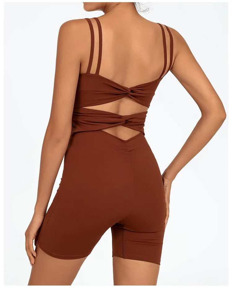 Greenora Damen Workout Strampler Sexy Rückenfrei Yoga Overall Eng Anliegend Body Fitness Activewear Ärmellose Sportbekleidung Einteiler