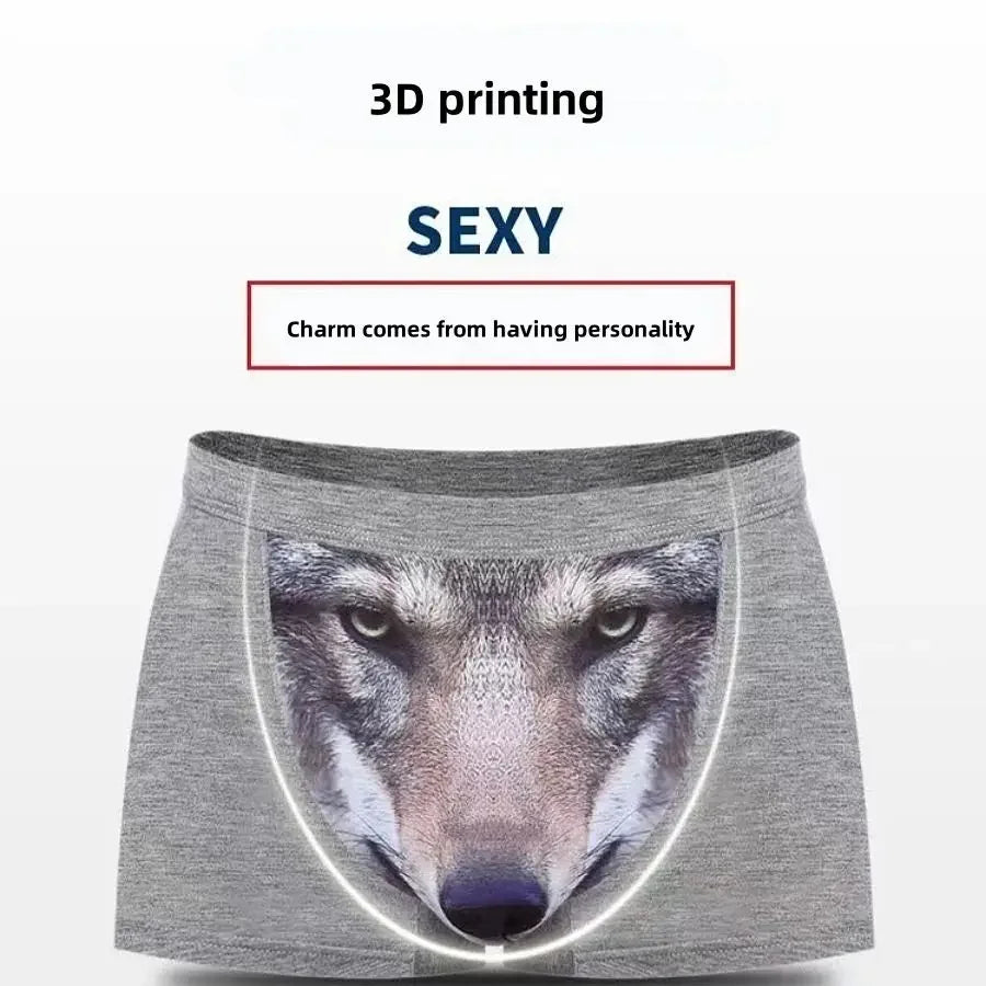 Herren Einzigartige 3D-gedruckte Wolfs-Adlerkopf-Flachwinkel-Hose mittelhohe Boxershorts Atmungsaktives gestricktes Modal-Gewebe