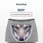 Herren Einzigartige 3D-gedruckte Wolfs-Adlerkopf-Flachwinkel-Hose mittelhohe Boxershorts Atmungsaktives gestricktes Modal-Gewebe