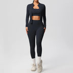 3-teiliges Sportbekleidung Yoga-Set Gym Sport-BH Reißverschlussjacke Leggings Kleidung Sportbekleidung Yoga-Anzüge für Damen Fitness-Set Trainingsanzug