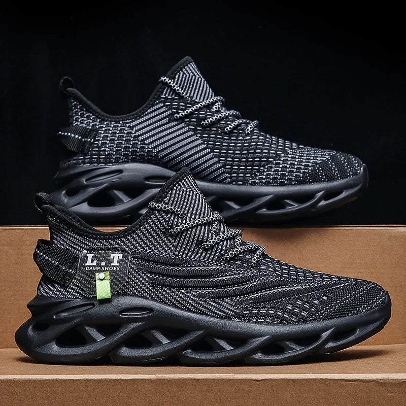 YRZL Herren Sportschuhe Laufen Schwarz Jogging Freizeit Sneaker Outdoor Atmungsaktives Mesh Damen Leichte Stoßdämpfung Schwarz Tennis